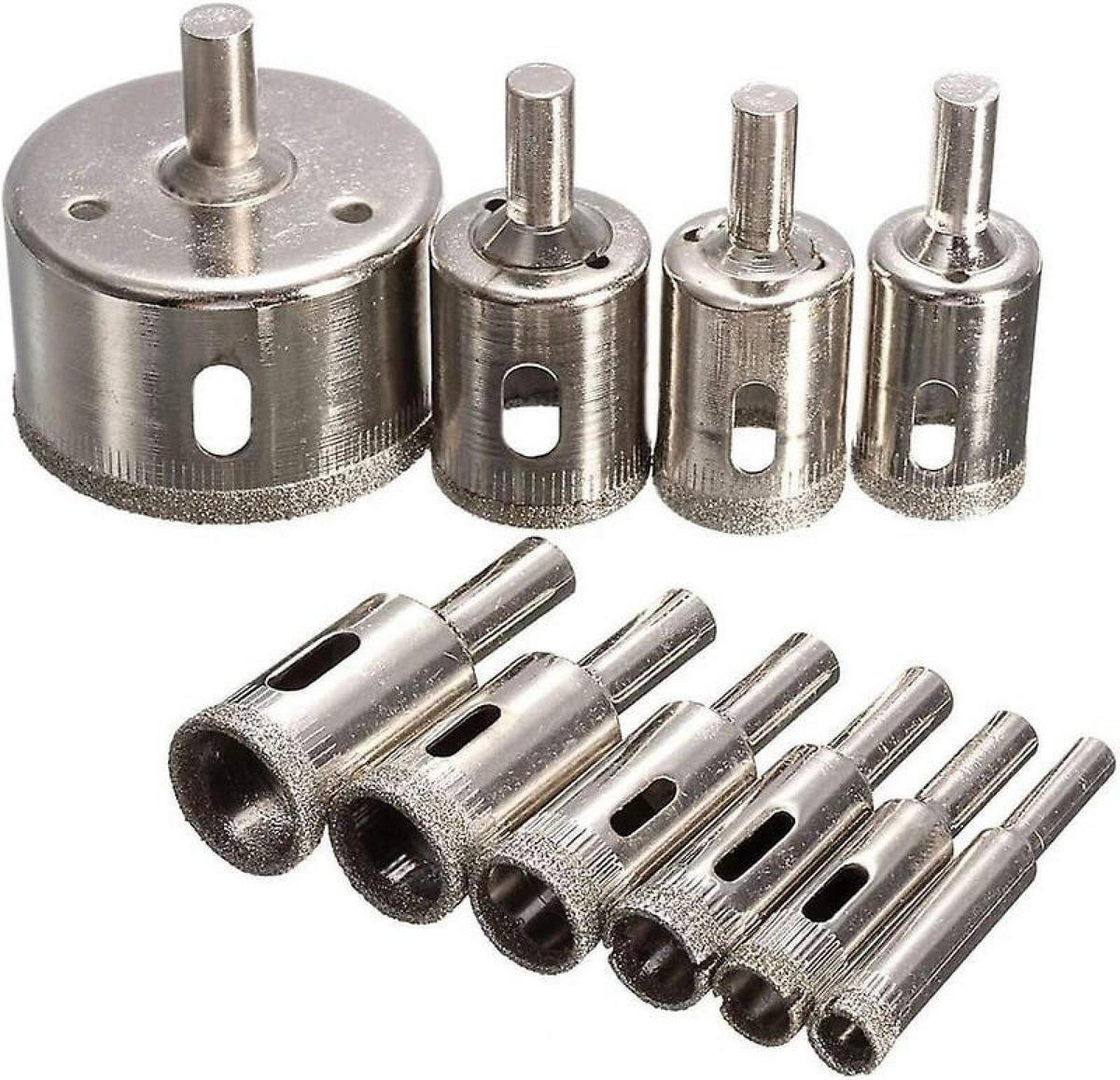 BOHRER - 10 Stück, Größen 8-50 mm, geeignet für Glas, Marmor und Granit. - Silberfarben, Metall (5.5/5/1cm) - DCA
