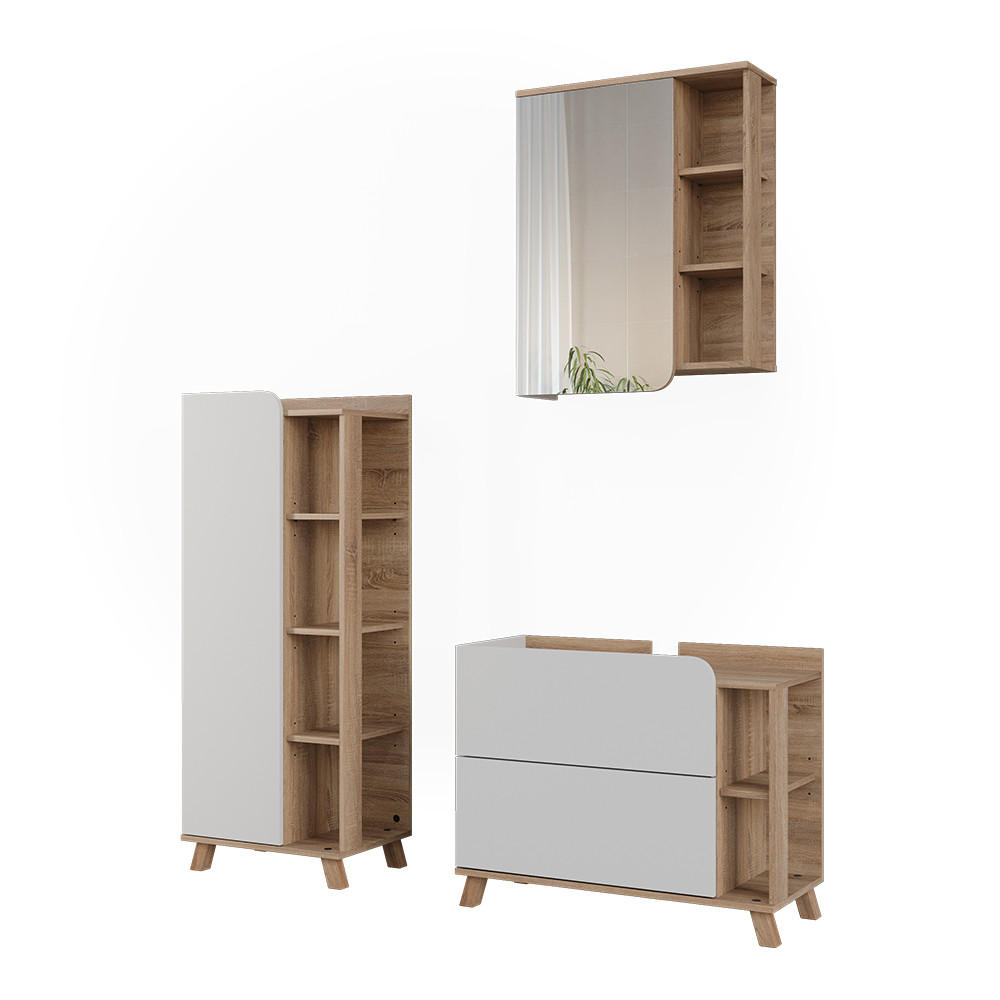 SET MOBILIER BAIE Karen, Alb/Sonoma, 3 piese - stejar Sonoma/alb, compozit lemnos (80/65/35cm) - Vicco