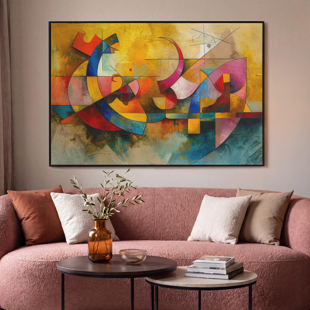LEINWAND Bilder mit Rahmen - Kunst - Abstrakt - Modern - 120x80 - Gelb, Textil (120/80cm) - MuchoWow
