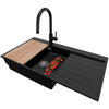 GRANITSPÜLE Sydney, 2-er set Schwarz 90/50 cm 1 Becken + Küchenarmatur 40/20 cm + Ablauf-Set + Küchenzubehörset ab 60er Unterschrank - Chromfarben/Beige, Kunststoff (90/20/50cm) - Primagran