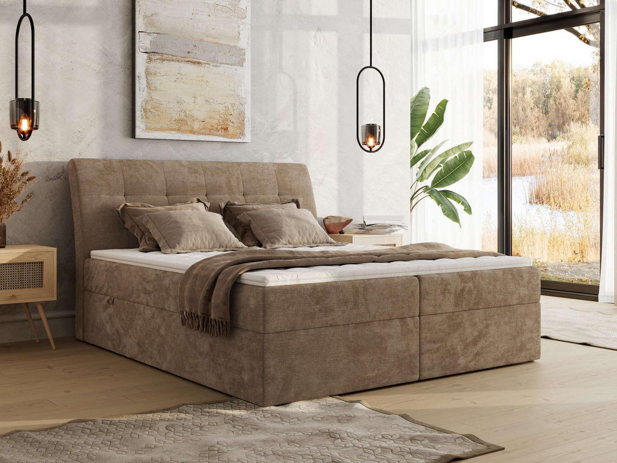 BOXBETT DAGOS 120/200 - Braun Schenille glatt - H3 - Topper T25 - Braun, Textil (120/200cm) - MKS