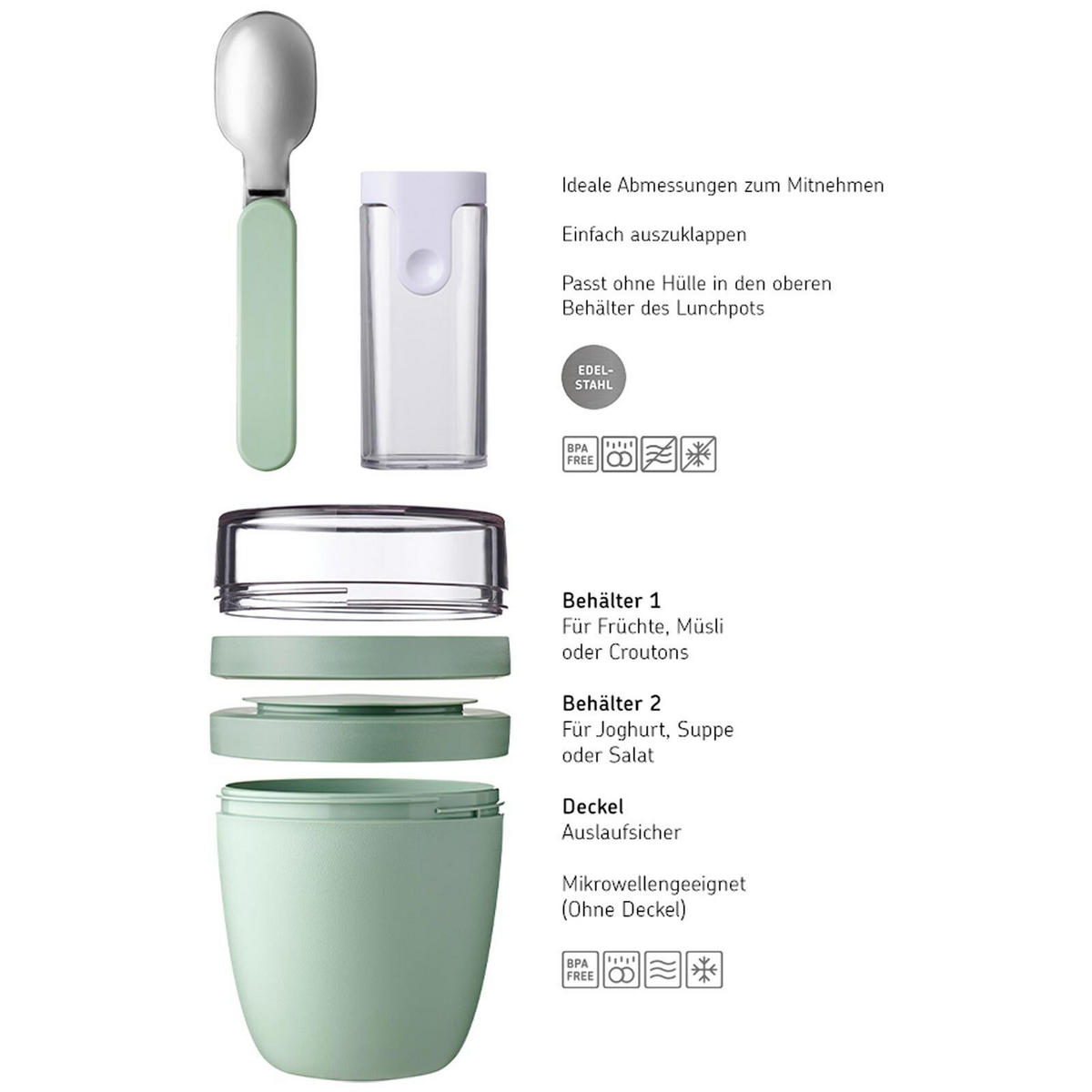 LUNCHPOT MIT SNACK-DECKEL UND KLAPPLÖFFEL Ellipse Vivid Mauve 500 (+ 200 ml) - Rot/Rosa, Kunststoff (10.7/16.9/10.7cm) - Mepal