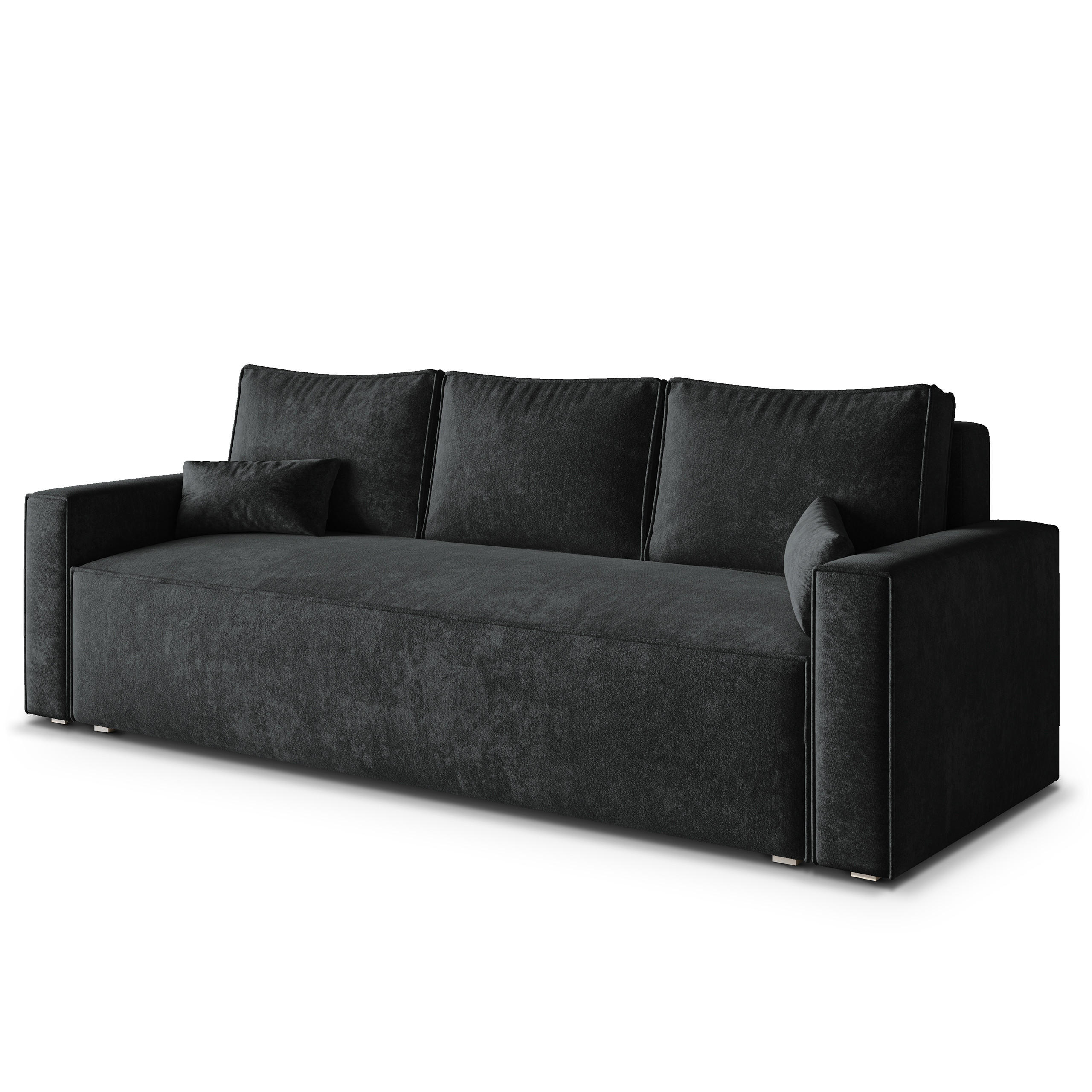 BETTSOFA MENI LM Schwarz Chenille-Stoff mit Schlaffunktion - Schwarz, Textil (232/85/87cm) - MASSENO