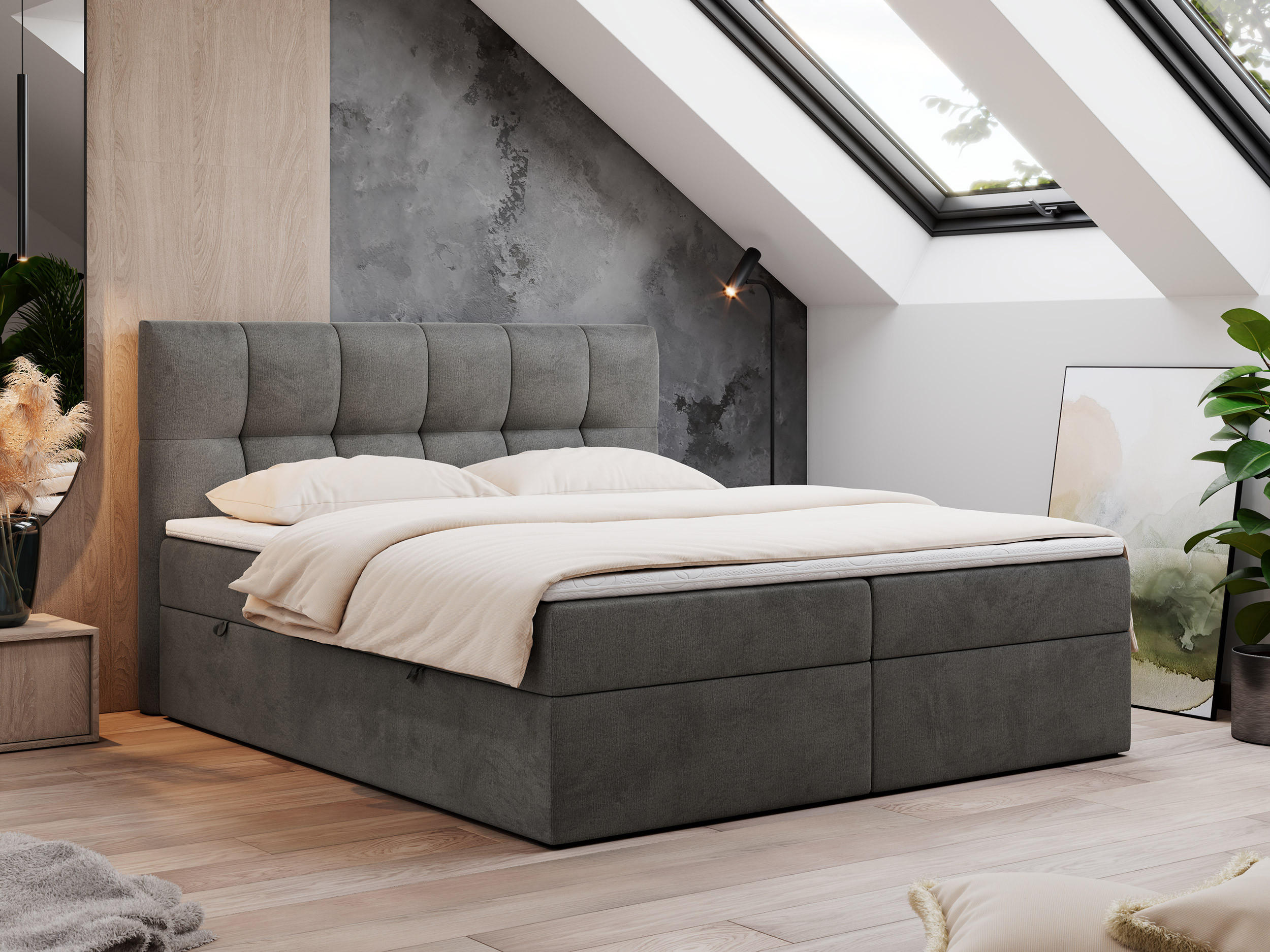 BOXBETT RICO 120/200 Dunkelgrau Velvet - H4 - Dunkelgrau, Holz/Textil (120/200cm) - MKS