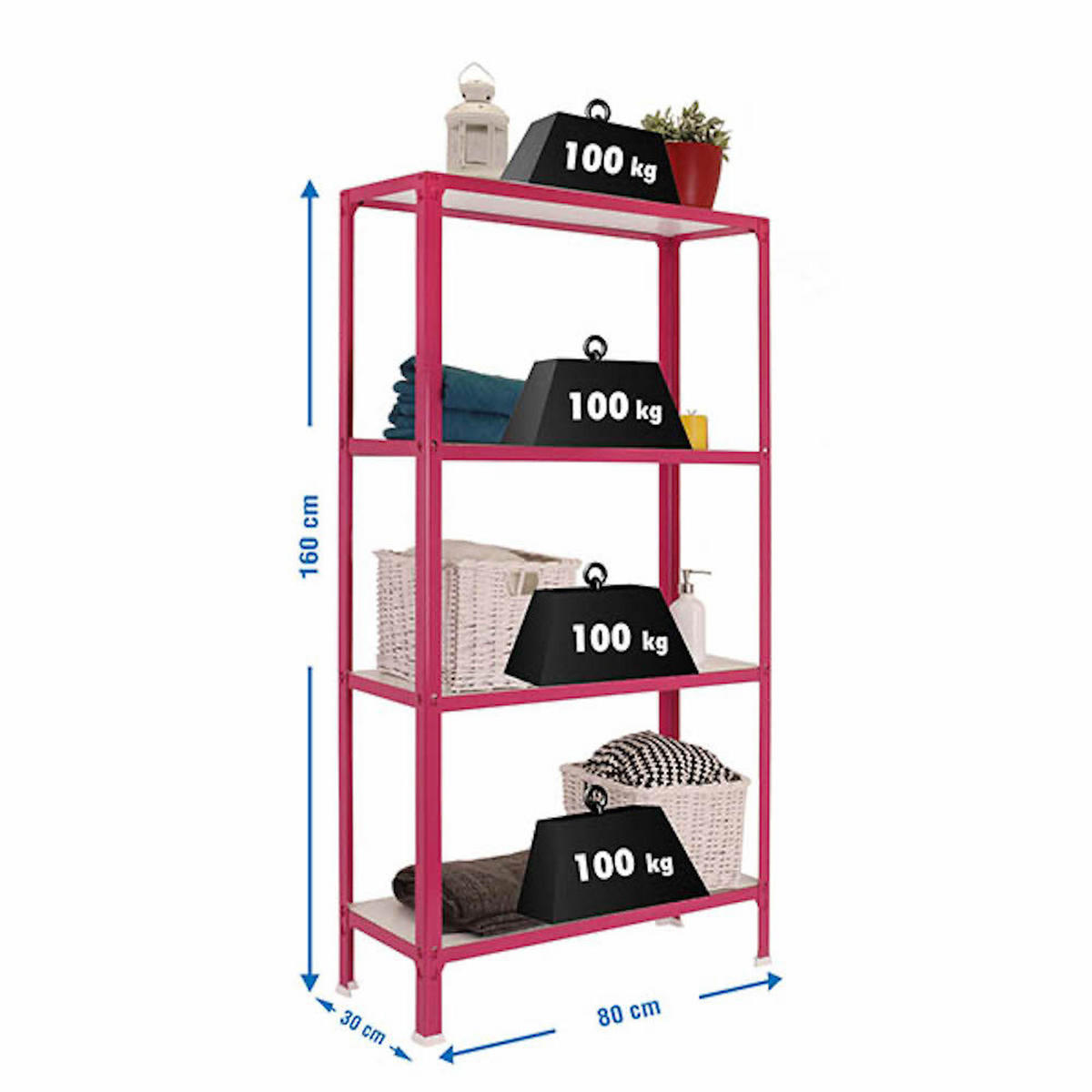 WOHNREGAL LIVING KOALA WOOD mit 4 Fachböden | HxBxT 160x80x30cm | Fachlast 150kg | Rosa/Weiß - Rosa, Metall (80/160/30cm) - PROREGAL