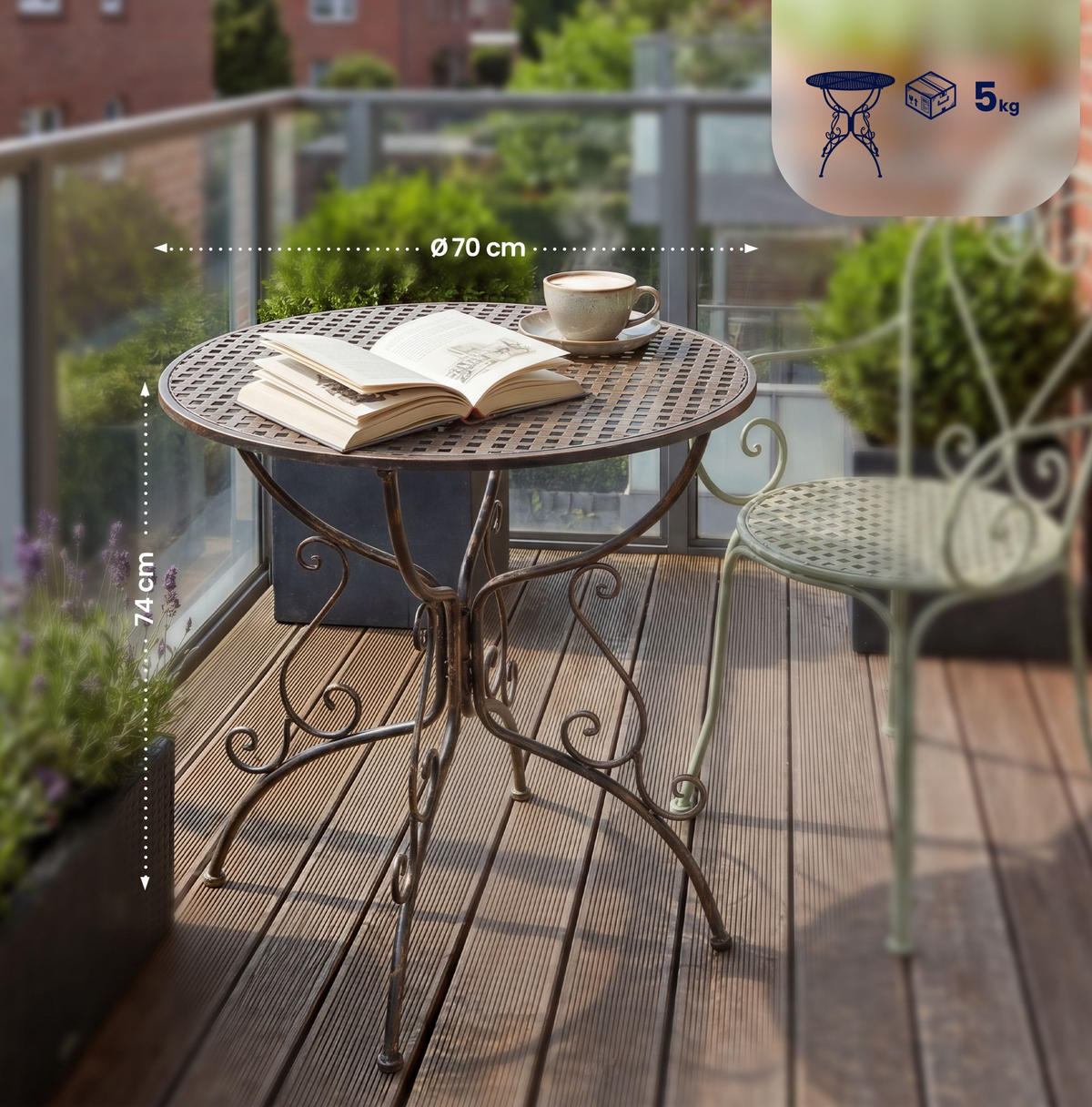 GARTENBEISTELLTISCH rund Ø70 cm Metall bronze - Bronzefarben, Metall (70/70/74cm) - CLP