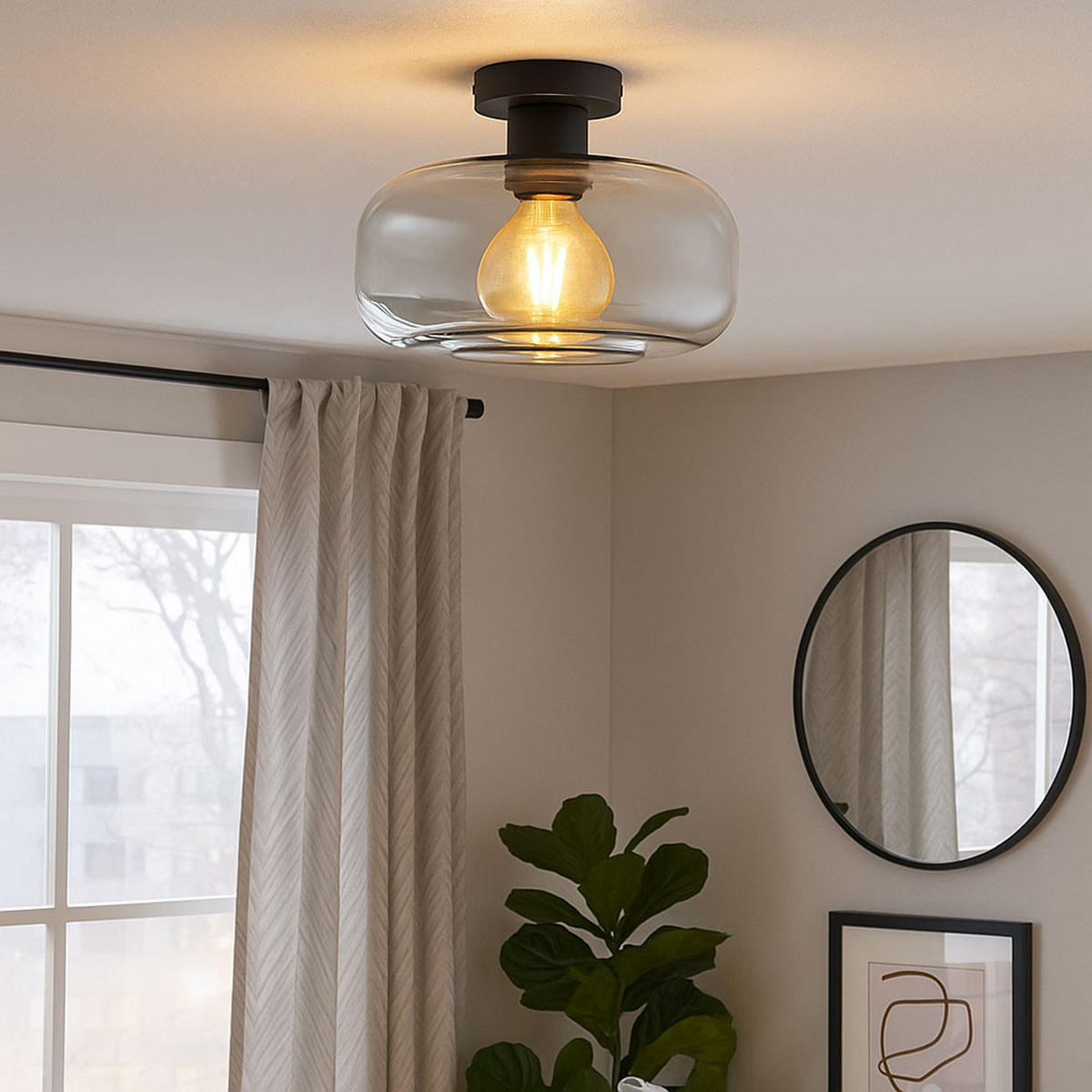 LED DECKENLEUCHTE Metall Schwarz - Schwarz, Glas (28/28/20.5cm) - Globo Lighting