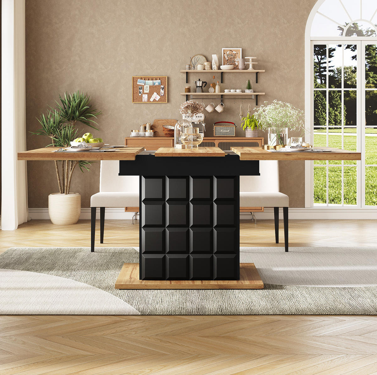 ESSTISCH 110-140x80x75 cm in Schwarz und Natur aus MDF mit beidseitigem Auszug ausziehbar - Naturfarben, Holzwerkstoff (140/80/75cm) - Modfu