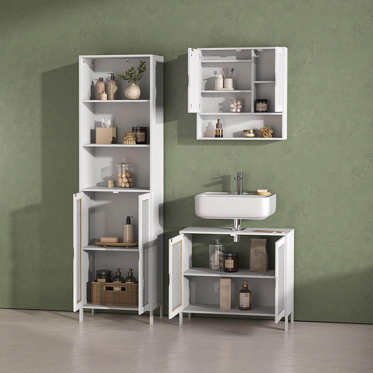 KOMPLET KOPALNIŠKEGA POHIŠTVA Mincio, Bela, 3-delni - bela, leseni material (70/60/29cm) - Livinity®