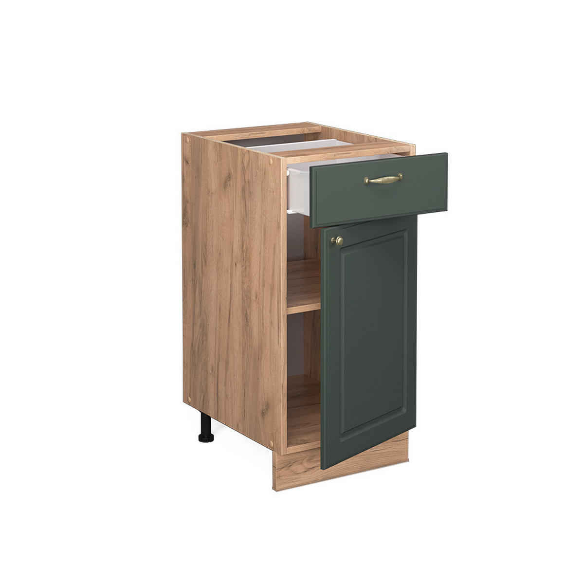 KÜCHENUNTERSCHRANK Fame-Line Grün-Gold Landhaus 40 cm, AP Eiche - Eiche Wotan/Grün, Holzwerkstoff (40/82/60cm) - Vicco