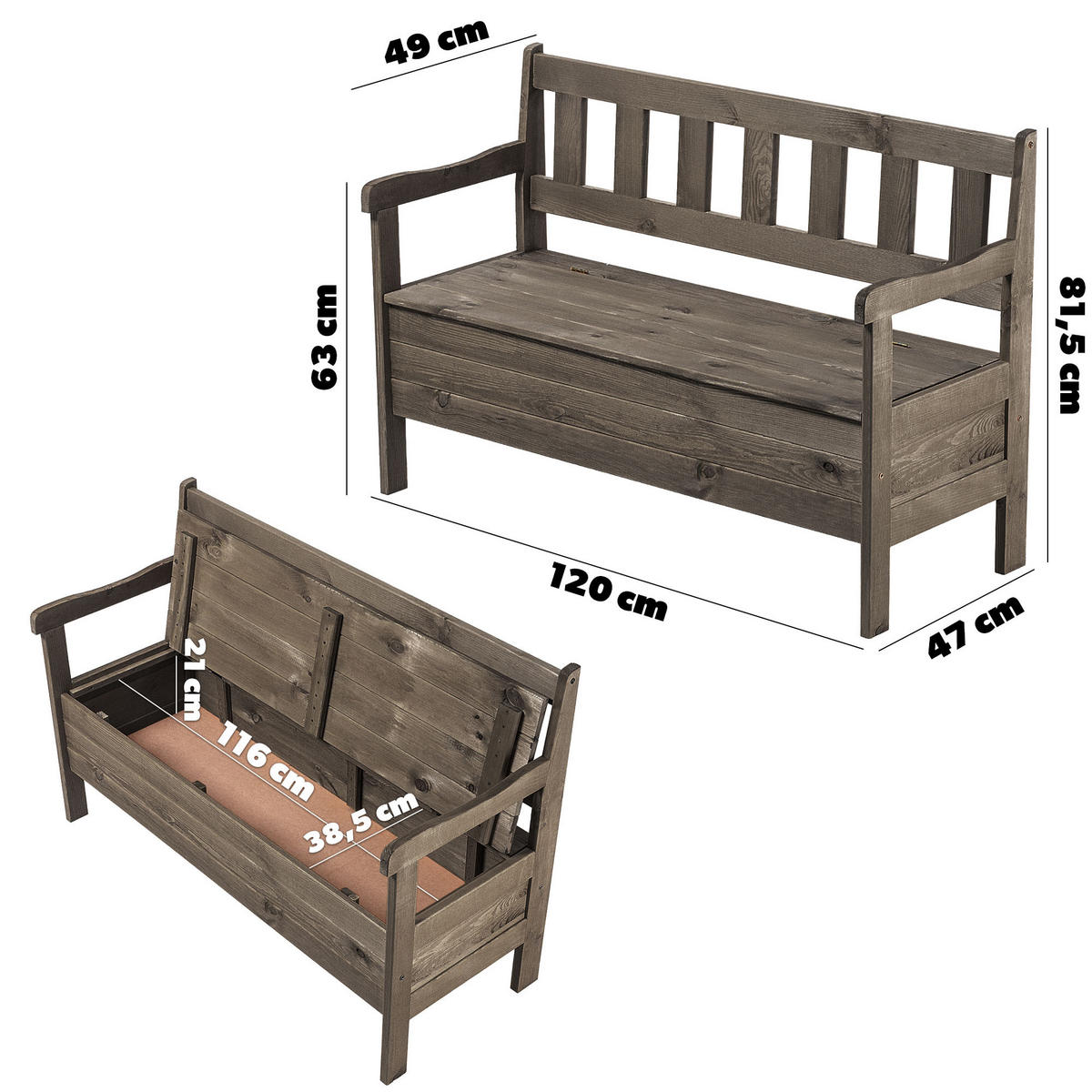 GARTENBANK mit brauner Truhe - Braun, Holz (120/47cm) - KADAX