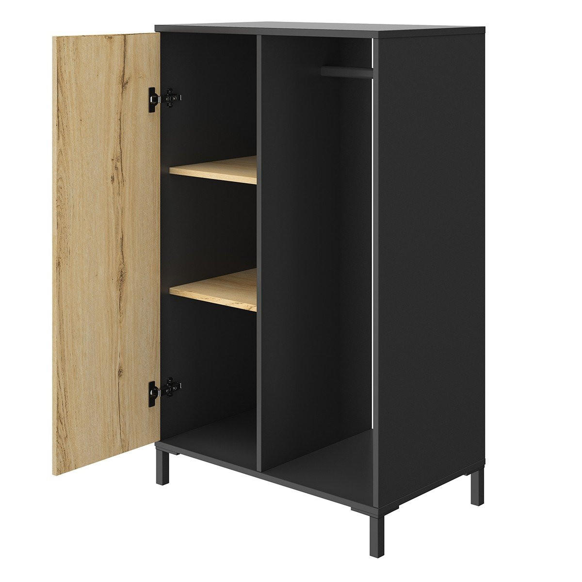 GARDEROBE 1 Tür mit Kleiderstange MIMIZAN - Französische Herstellung - 75/45/122 cm - Eichefarben, Holzwerkstoff (45/122/75cm) - Calicosy