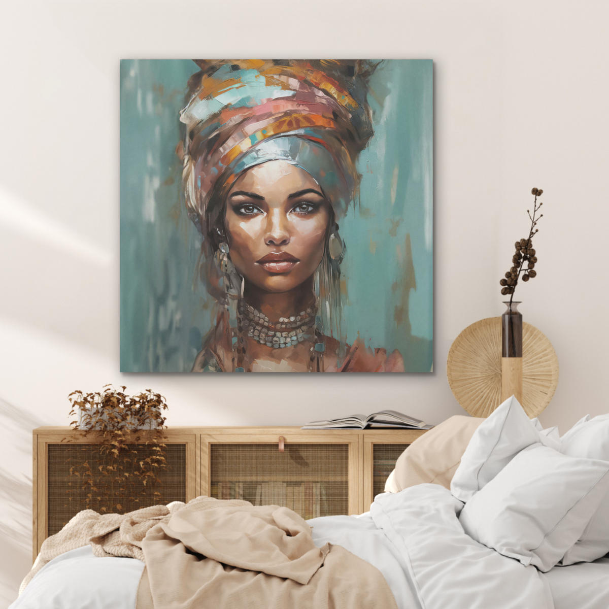 AKUSTIKPANEEL Frau - Kunst - Schmuck - Porträt 90x90 cm - Blaugrau, Textil (90/0.9/90cm) - MuchoWow
