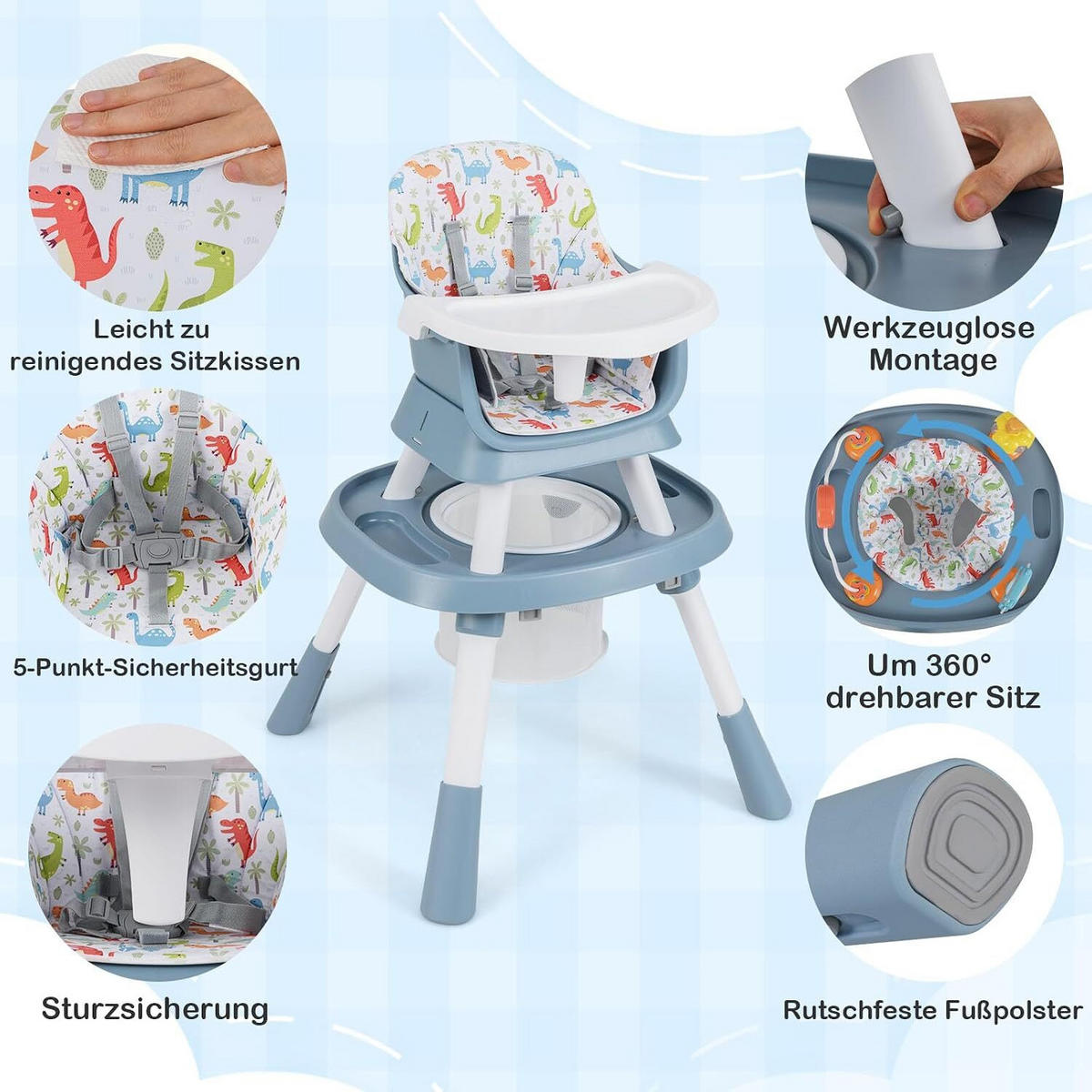 BABYHOCHSTUHL mit abnehmbarem Tablett rosa - Blau, Kunststoff (60/93/60cm) - COSTWAY