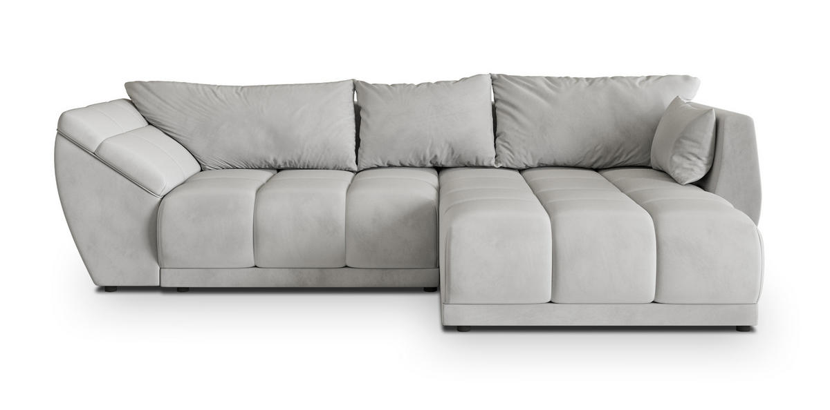 ECKSOFA ORENTI R-S Hellgrau Velours-Stoff mit Schlaffunktion - Hellgrau, Holz (287/182cm) - MASSENO