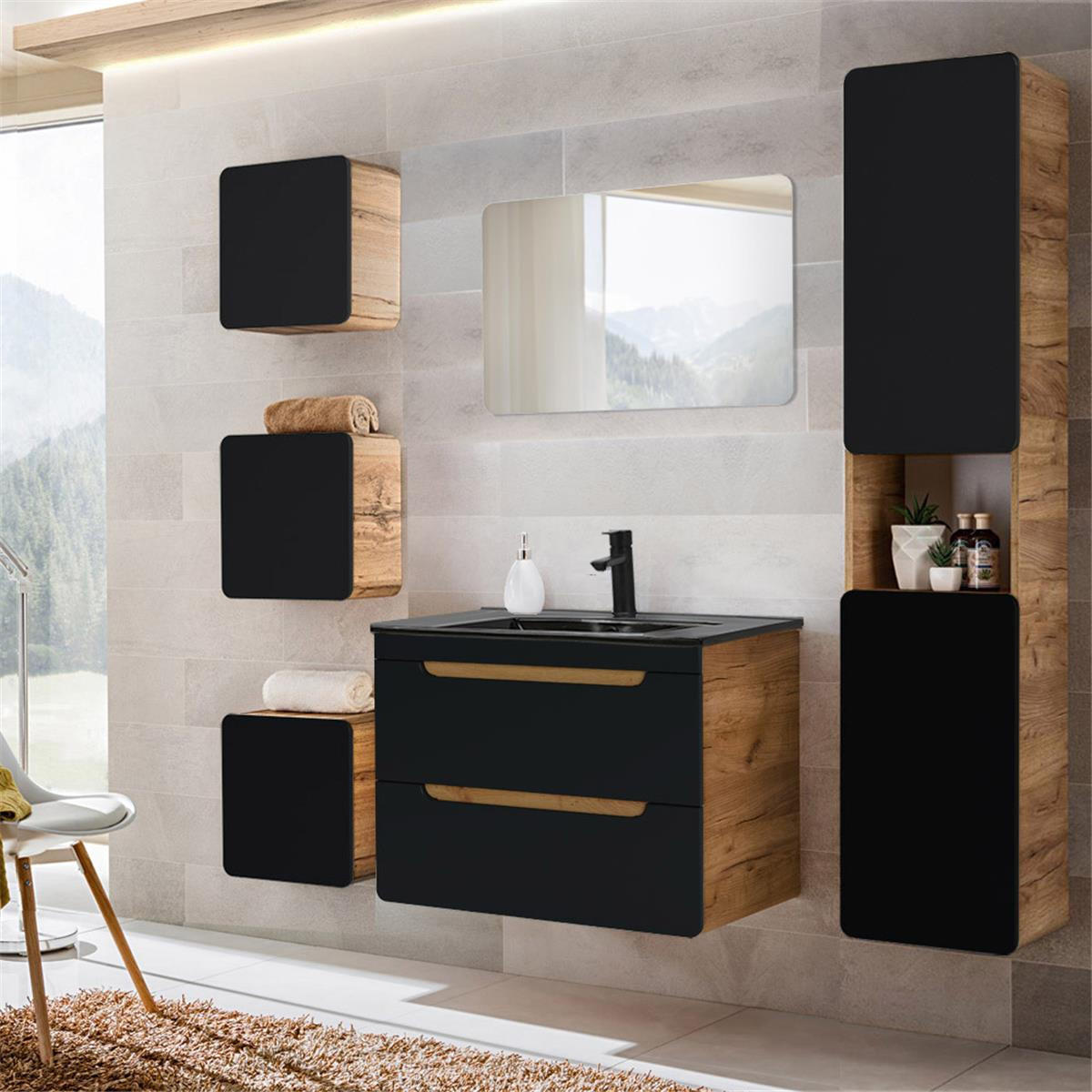 BADMÖBEL-SET NEW-LUTON-111 6ER-SET 6-TLG. New - Anthrazit, Holzwerkstoff (180/195/46cm) - Lomado