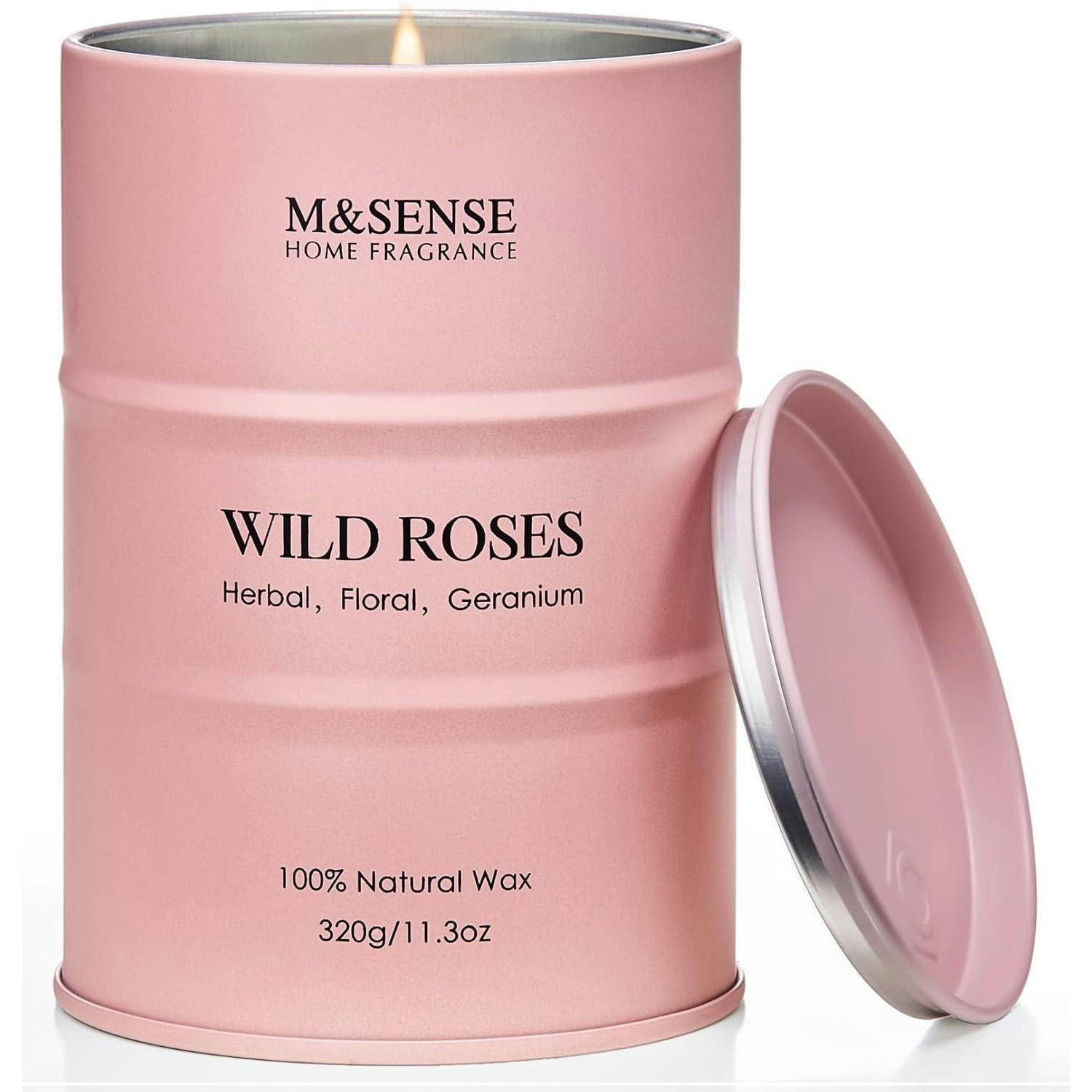 DUFTKERZE Wildrose 320g Sojawachs 70h Brenndauer - Rosa, Paraffin (10.5cm)