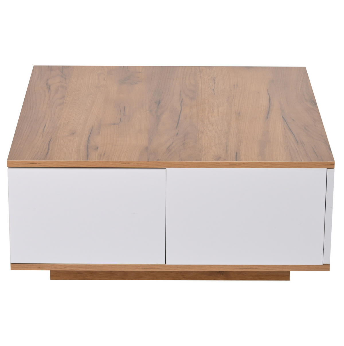 COUCHTISCH 70/70/31,5 cm mit 3 Schubladen und halboffenem Stauraum in Hochglanzoptik, Weiß/Walnuss - Walnussfarben, Holzwerkstoff (70/70/31.5cm) - Redom