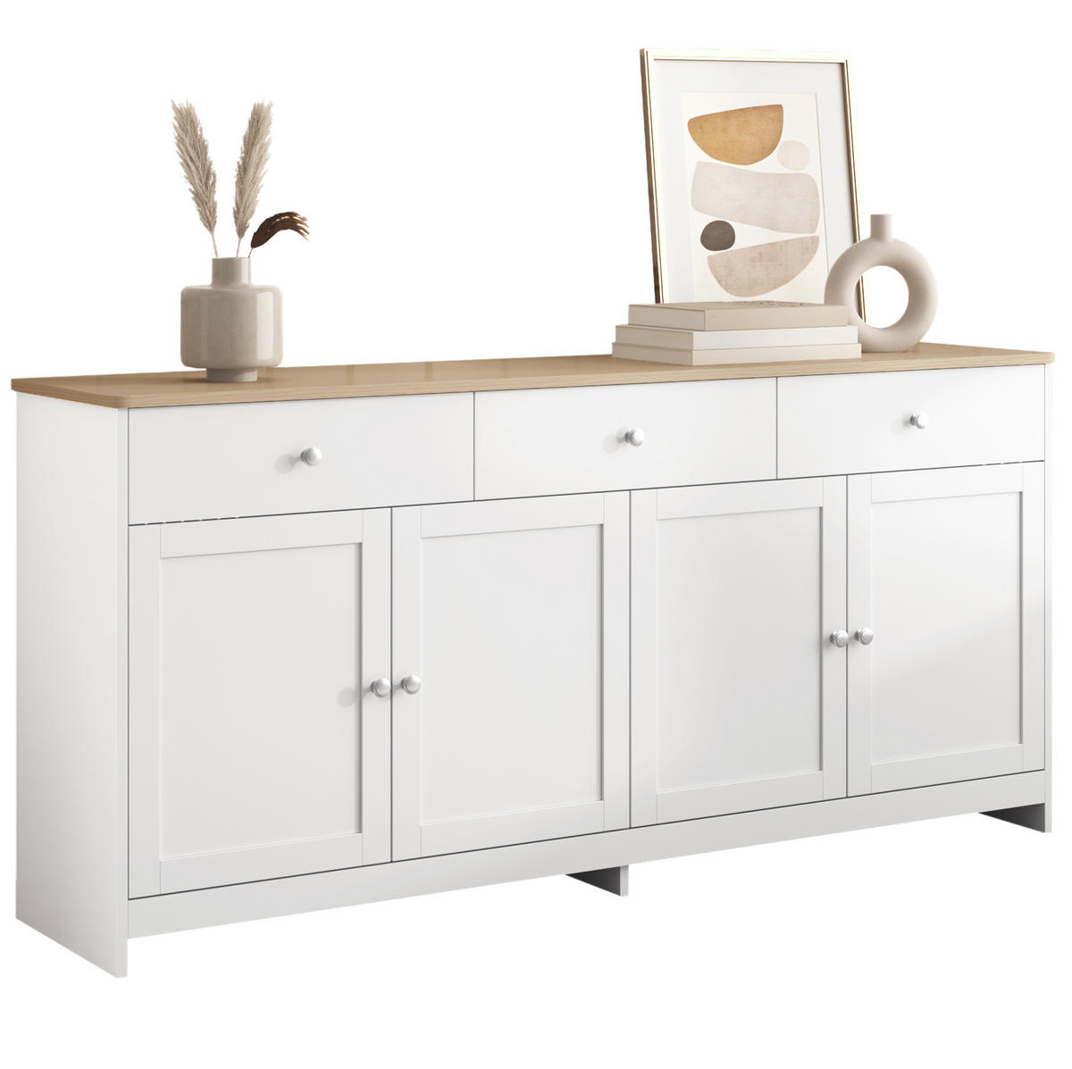 SIDEBOARD 160/37/75 cm Weiß und Holzfarben aus MDF mit 3 Schubladen - Weiß, Holzwerkstoff (37/75/160cm) - OKMYHOME
