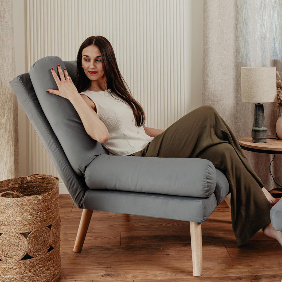 RELAXSESSEL LILA mit hocker, 75/75/100 cm, Graphit - Graphitfarben, Holz/Textil (75/100/75cm) - Idohome