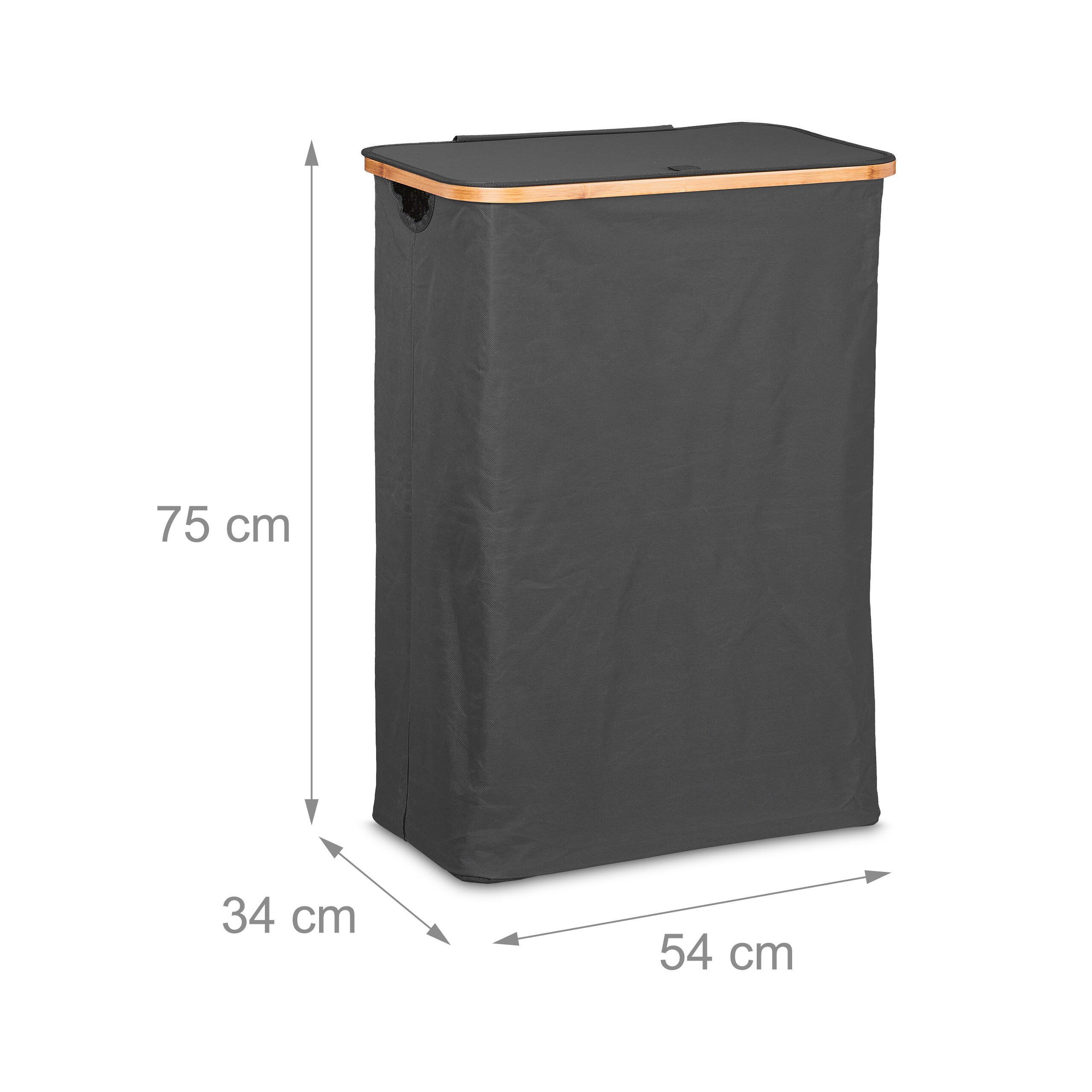 Thumbnail - Relaxdays Wäschekorb, Schwarz, Textil, Holz, 54x75x34 cm, Ordnen & Aufbewahren, Wäschekörbe & Tonnen