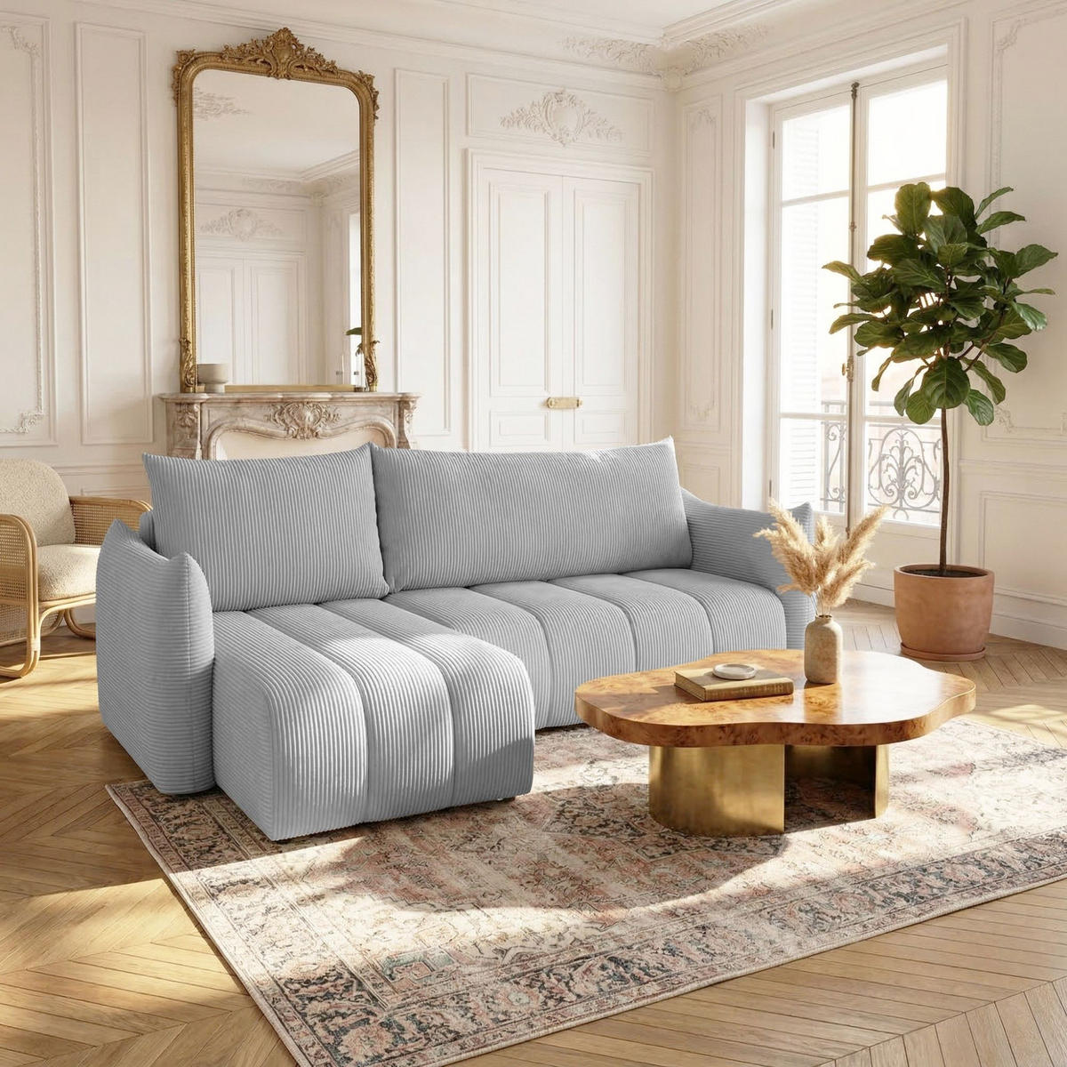 ECKSOFA Ontario Xs Mit Schlaffunktion - Hellgrau, Holzwerkstoff/Textil (154/226cm) - Fun Möbel