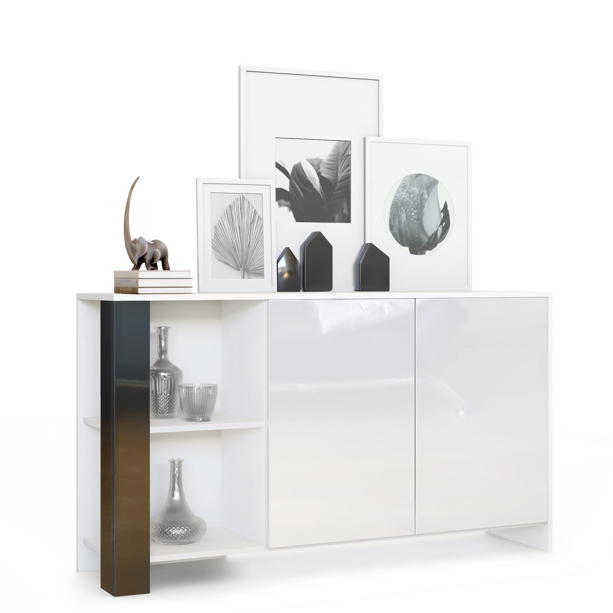 Vladon Sideboard Schwarz Hochglanz 143x81x36 cm