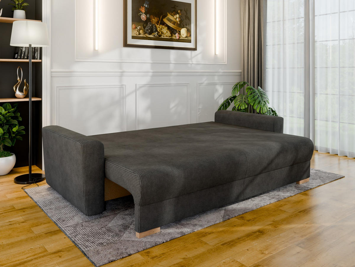 3-SITZER-SCHLAFSOFA ELMA mit Bettfunktion, dunkelgrau - Dunkelgrau, Holz (92.5/79/230cm) - Panda Möbel