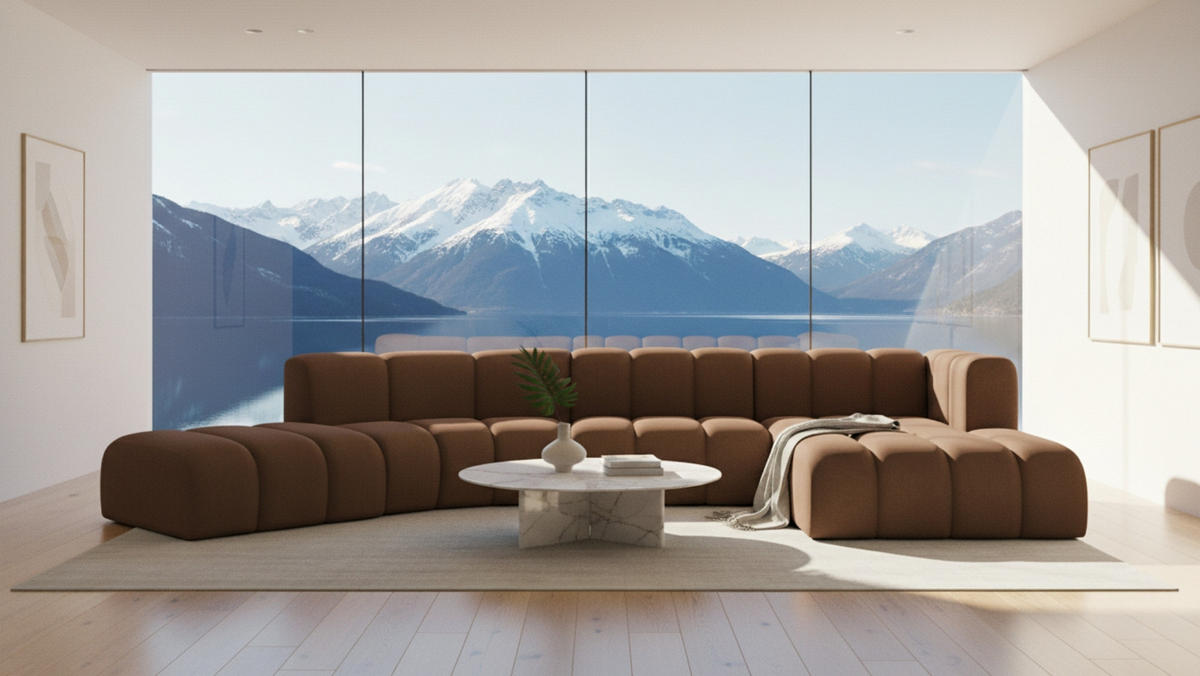 ECKSOFA L-Form GRAND Round, Stoff Salvador, Dunkelbraun, Rechts - Dunkelbraun, Holz (445/179cm) - Kaiser Möbel