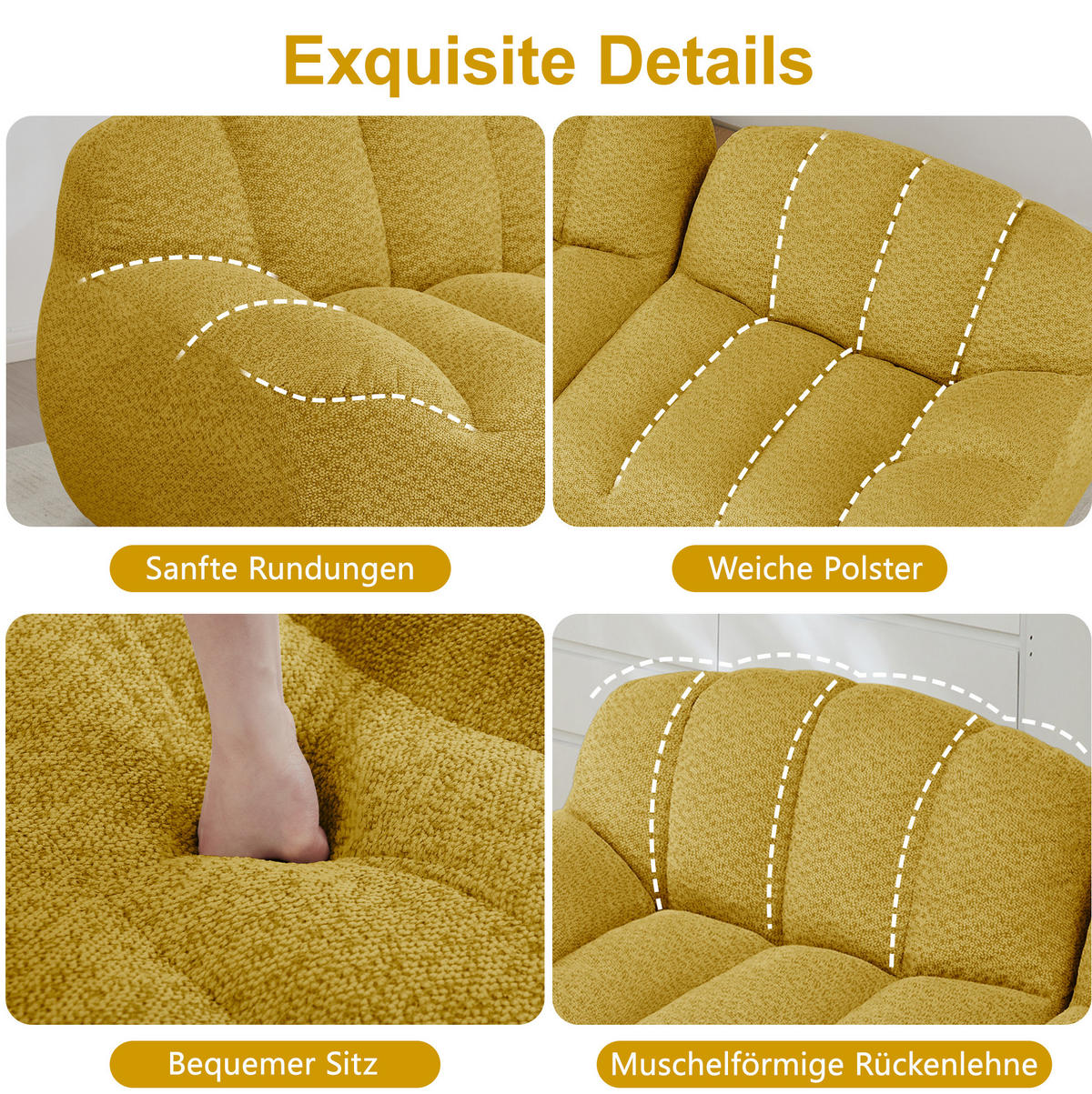 ECKSOFA 288/165/79 cm gelb aus granuliertem Fleece als 3-Sitzer mit Ottoman - Gelb, Textil (165/288cm) - OKWISH