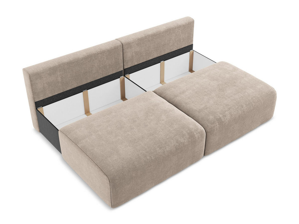 3-SITZER SOFA mit Schlaffunktion Chenille Stoff Beige - Beige/Schwarz, Kunststoff/Textil (216/79/102cm) - Makamii
