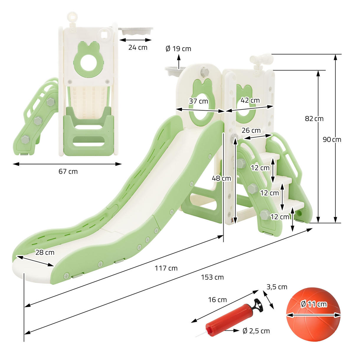 KINDERRUTSCHE Weiß-Grün aus Kunststoff - Grün, Kunststoff (91/90/162cm) - Joyz