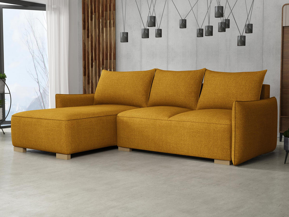 ECKSCHLAFSOFA Focus L - Gelb/Naturfarben, Holz/Textil (240/155cm) - MIRJAN24