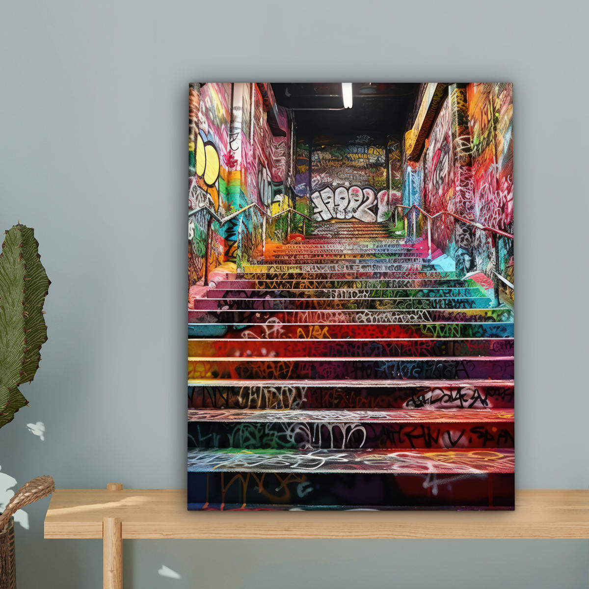 LEINWANDBILD Treppe - Graffiti - Farben - Kunst 30x40 cm - Multicolor, Textil (30/40cm) - MuchoWow