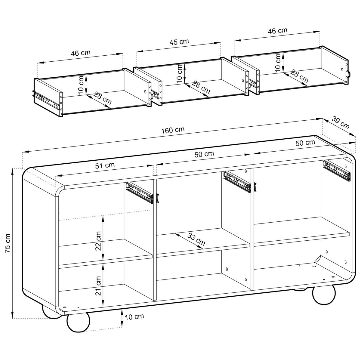 SIDEBOARD TONDO 160/75/39cm mit 3 Schubladen 3 Türen Kaschmir - Kaschmir, Holzwerkstoff (160/75/39cm) - MASSENO