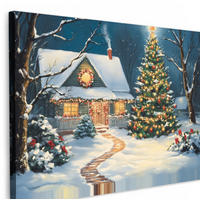 LEINWANDBILD Weihnachten - Weihnachtsbaum - Winter - Zuhause - Schnee Wanddeko 90x60 cm - Smaragdgrün, Textil (90/60cm) - MuchoWow