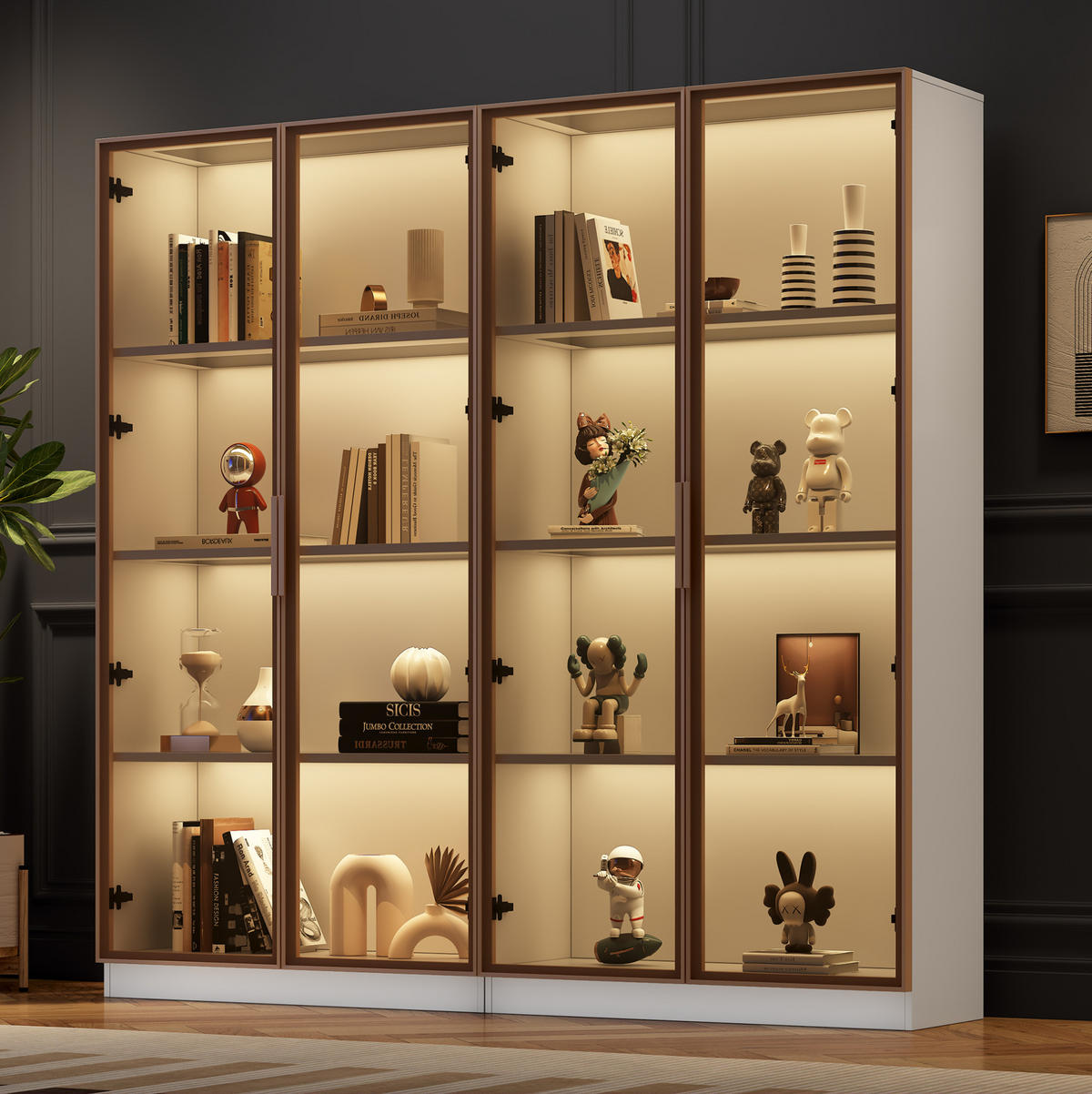 VITRINE 160/40/160 cm mit LED-Beleuchtung, Flügeltüren und verstellbaren Einlegeböden aus Spanplatte, Weiß - Weiß, Holzwerkstoff (160/160/40cm) - Redom