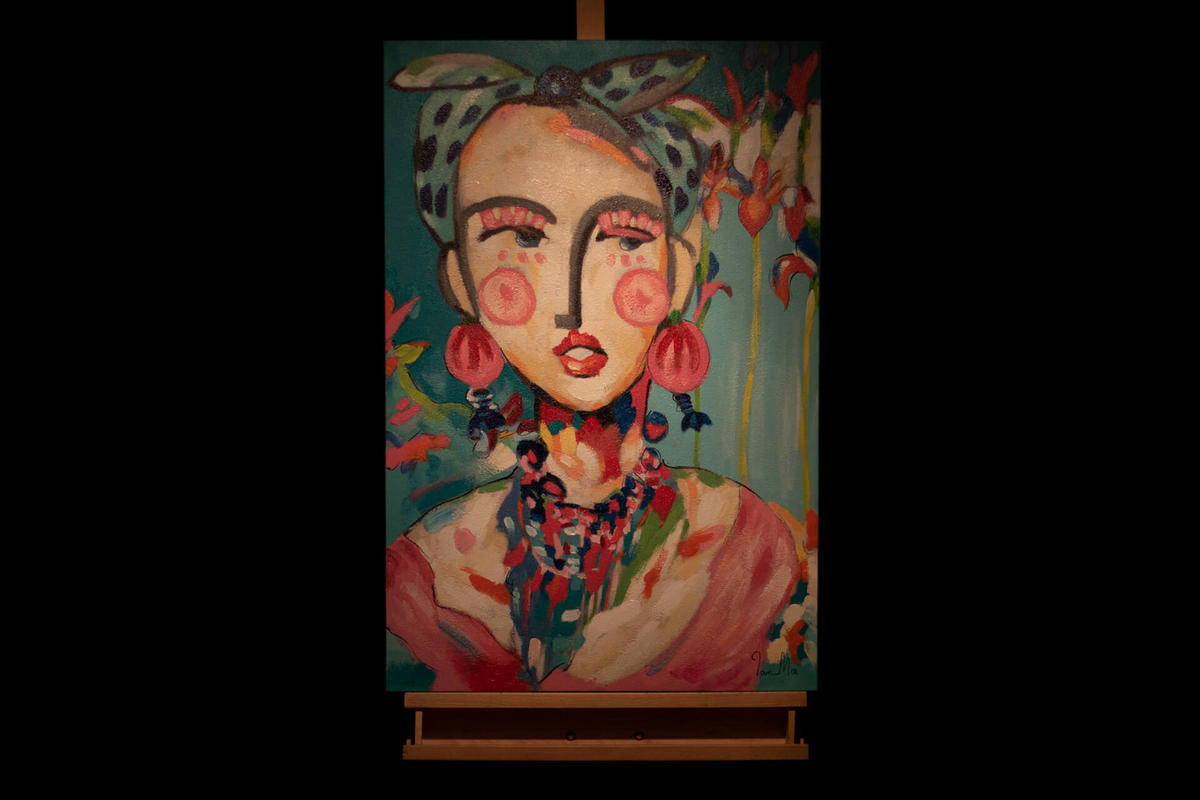 ACRYLBILD HANDGEMALT 60/90 cm - Blau/Pink, Holz/Textil (60/90cm) - KUNSTLOFT