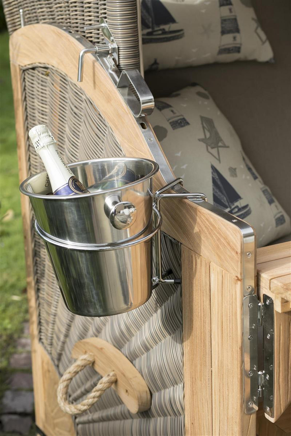 STRANDKORB Baltikum Teak 2,5 Sitzer - Taupe/Braun, Holz/Metall (142/170/95cm) - Mr. Deko