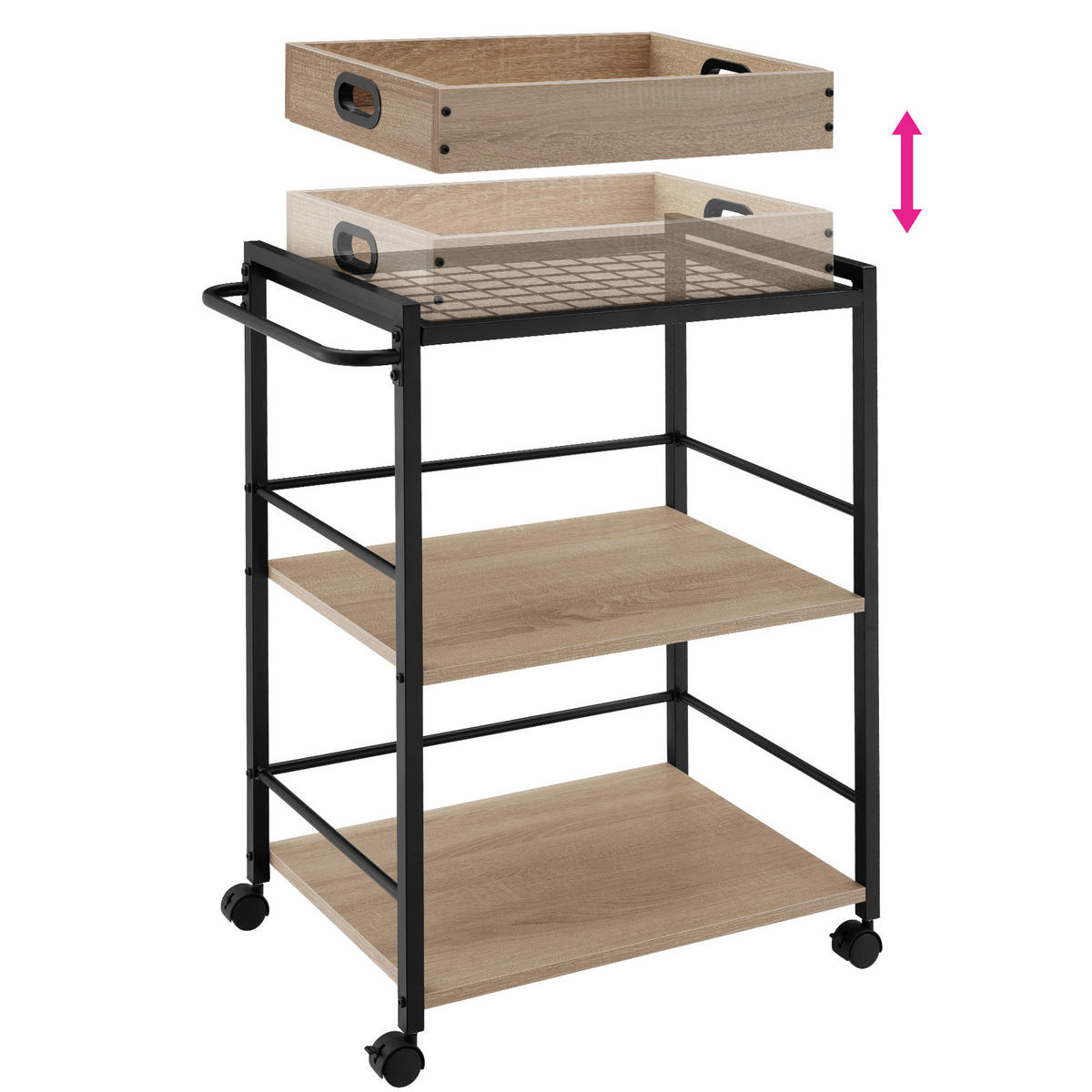 SERVIERWAGEN Worcester ,65 x 41,5 x 87 cm,Industrial Holz hell, Eiche Sonoma - Naturfarben, Holzwerkstoff (41.5/87/65cm) - tectake