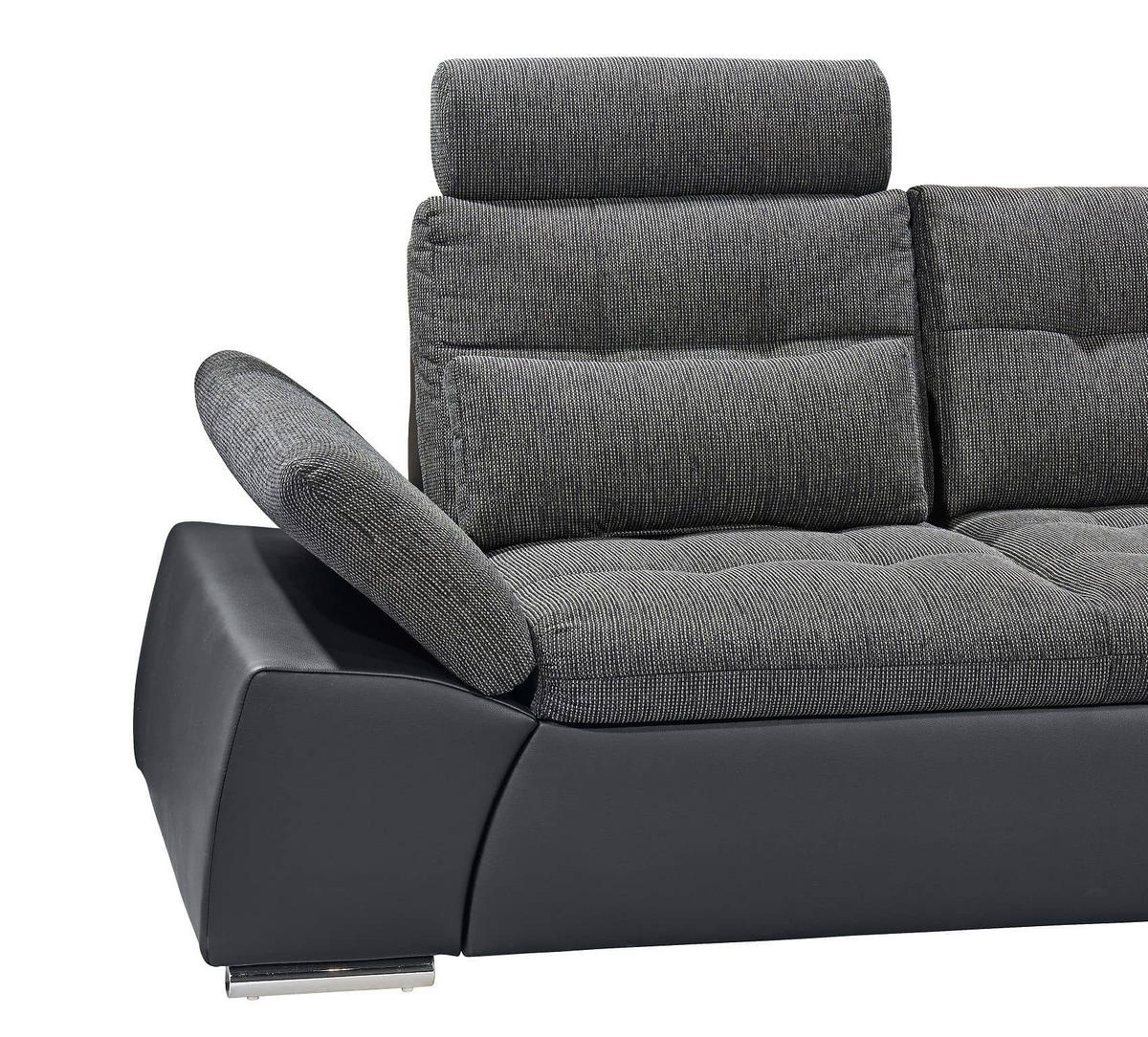 ECKSOFA mit Schlaffunktion, Armlehnfunktion und Kopfstützen - Chromfarben/Zinkfarben, Textil (219/260cm) - ed exciting design