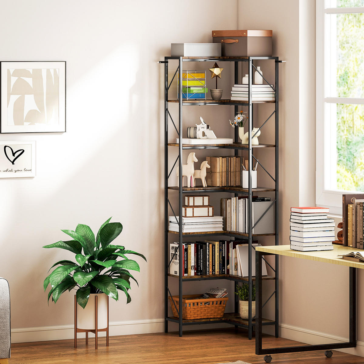 REGAL DE-15529 7-stufig, L-Form, 60/60/198 cm Rustikalbraun - Braun, Holzwerkstoff (60/198/60cm) - ComfortXL
