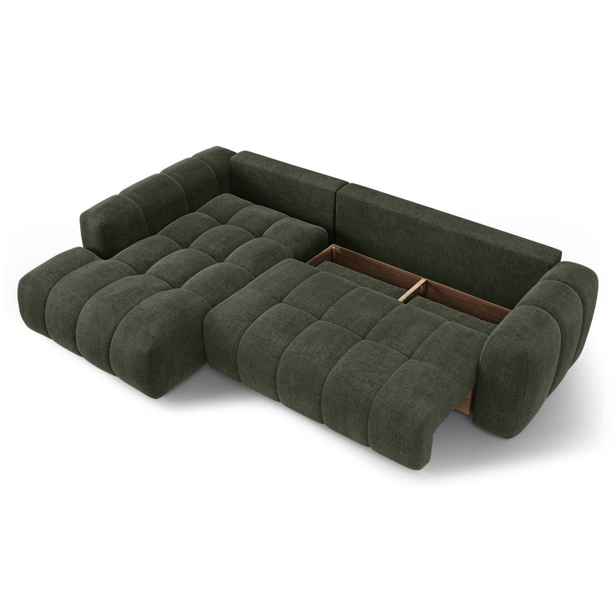 LINKSECK-SCHLAFSOFA mit Stauraum SKY Köpergewebe Vintage-Grün 310cm - Dunkelgrün/Grün, Textil (310/180cm) - Premium Interiors