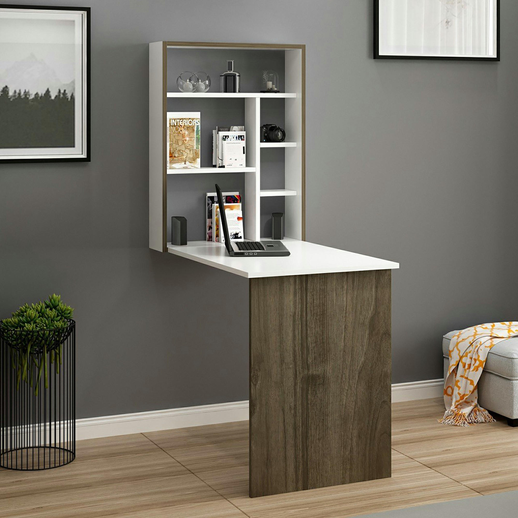 Thumbnail - [en.casa] Wandklapptisch, Walnuss, Weiß, Holzwerkstoff, 77x75x58 cm, Esszimmer, Tische