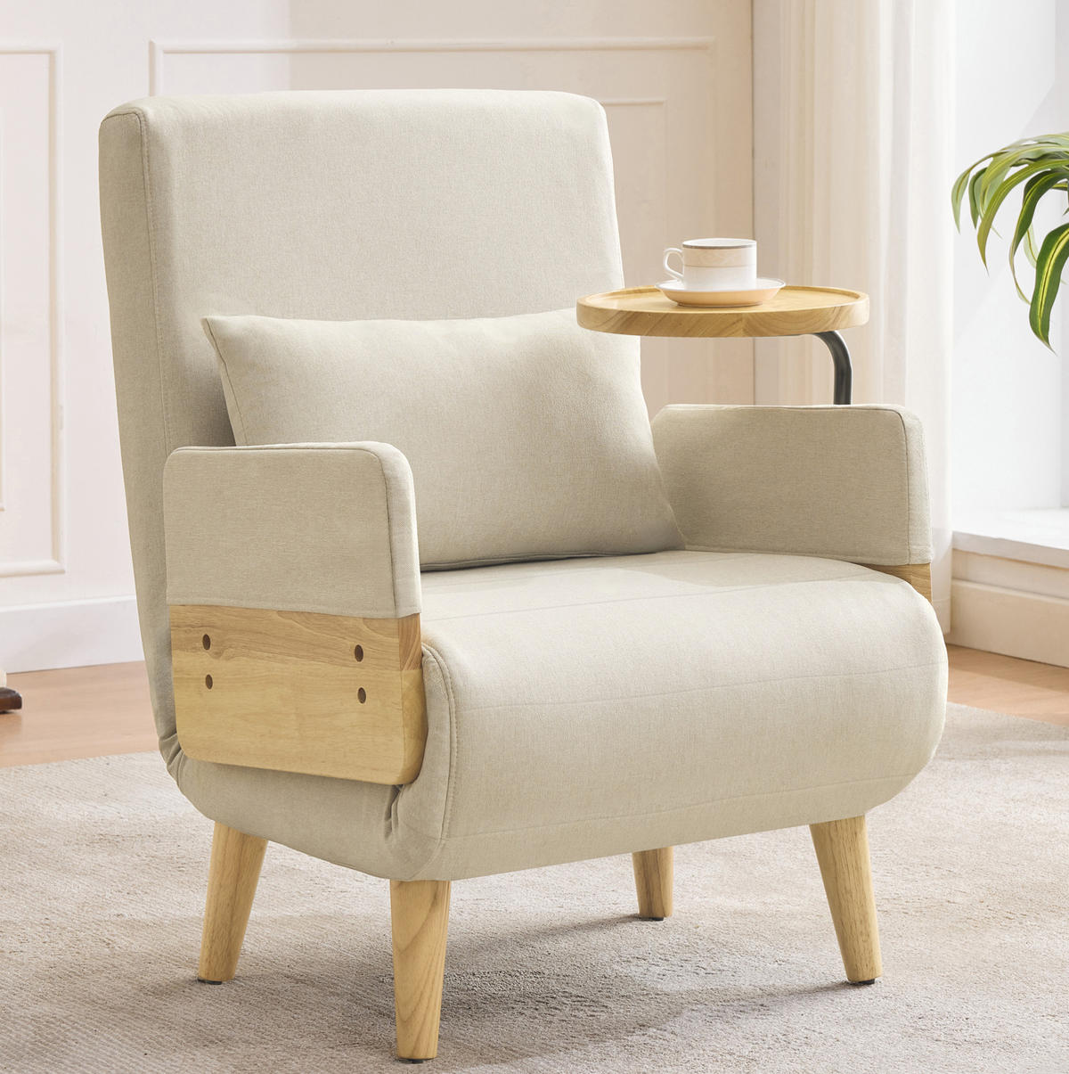 SESSEL 88/74.5/66 cm Beige aus Leinenstoff mit Schlaffunktion - Beige, Textil (88/74.5/66cm) - OKMYHOME