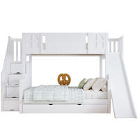 ETAGENBETT aus Kiefer und MDF 90x200/120x200 cm Weiß mit Rutsche, Stauraumtreppe und Fenstern - Weiß, Holzwerkstoff (90/200cm) - Modfu