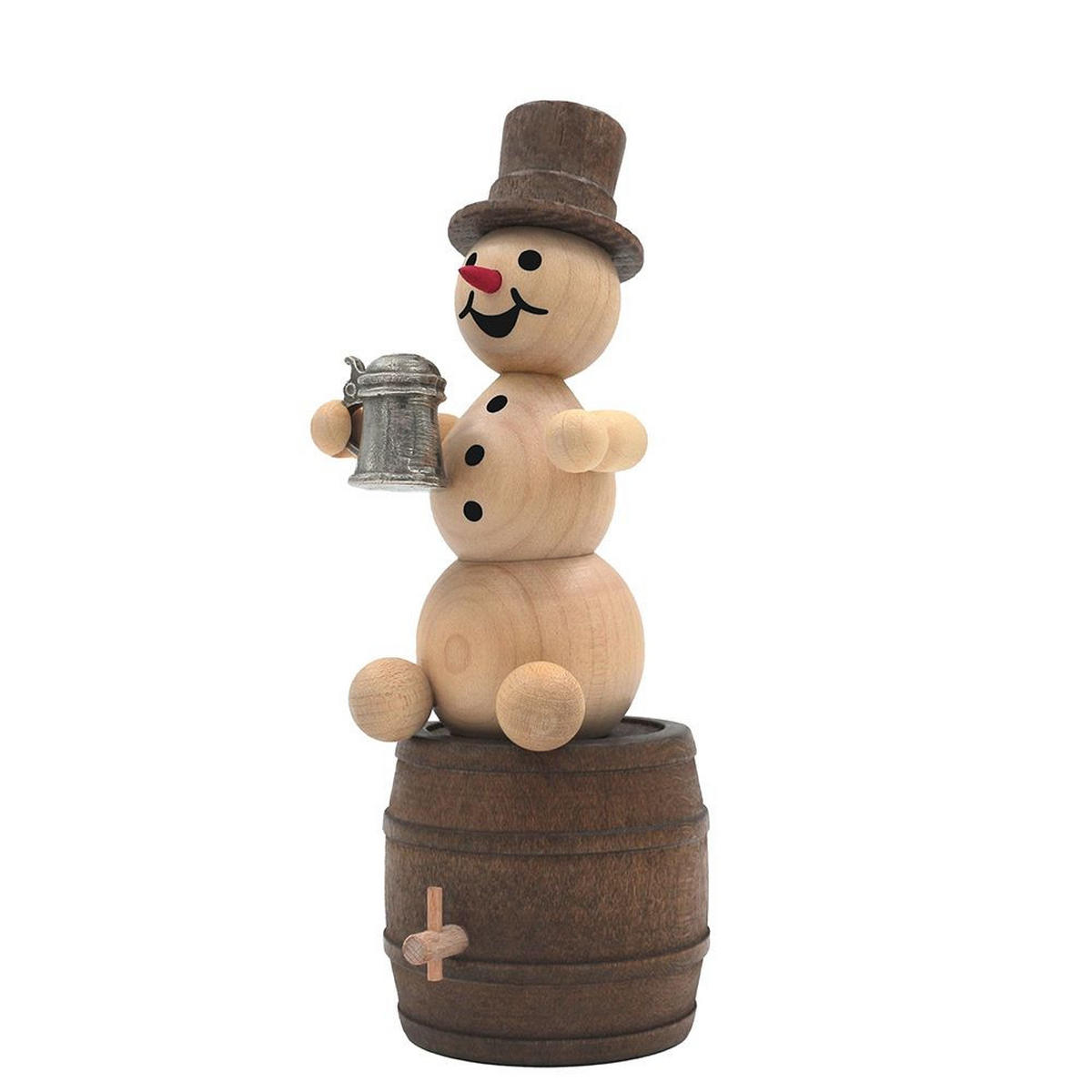 HOLZFIGUR Schneemann mit Krug auf Bierfass 13 cm - Multicolor, Holz (5/13/0.1cm)