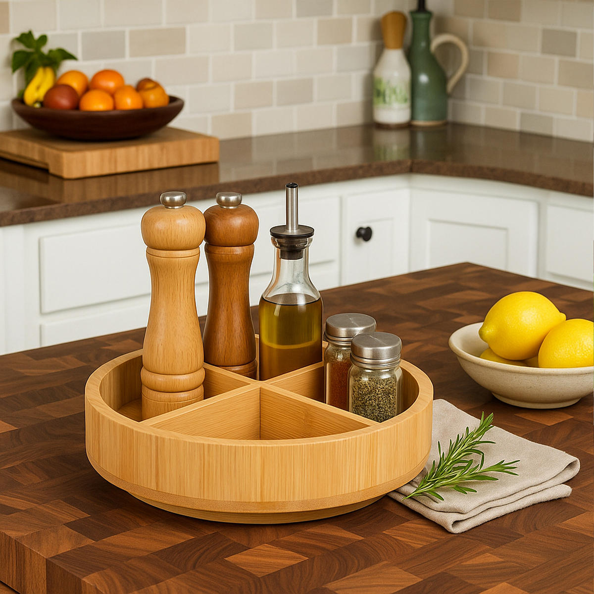 DREHTELLER - Hellbraun, Holz/Textil (23.5/6/23.5cm) - Relaxdays