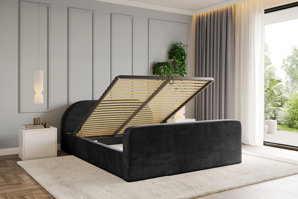 POLSTERBETT mit Bettkasten, Fußteil und Lattenrost, Boxbett ohne Matratze - TIVON-Z-V1 180x200 Schwarz - Schwarz, Holzwerkstoff/Textil (180/200cm) - ALTDECOR