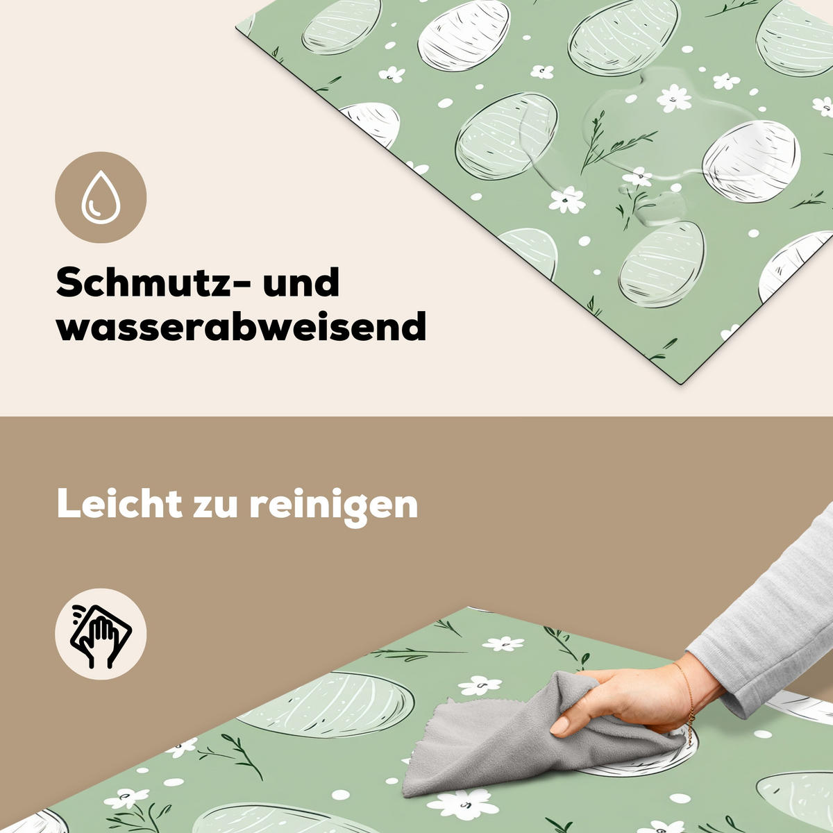 HERDABDECKPLATTE Grün - Eier - Muster Induktionsschutz 81.6x52.7 cm - Waldgrün, Kunststoff (81.6/52.7/0.2cm) - MuchoWow